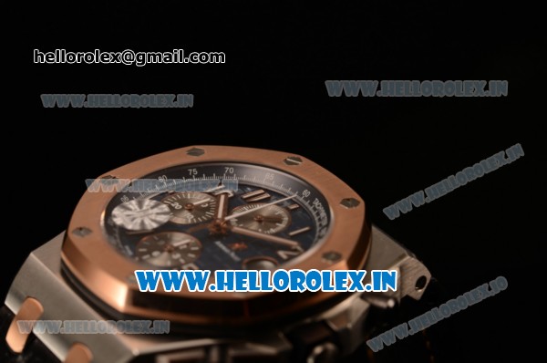 Audemars Piguet Royal Oak Offshore Chrono Clone AP Calibre 3126 Automatic Steel Case with Arabic Numeral Markers Blue Dial and Black Leather Strap - 1:1 Original (JF) - Click Image to Close